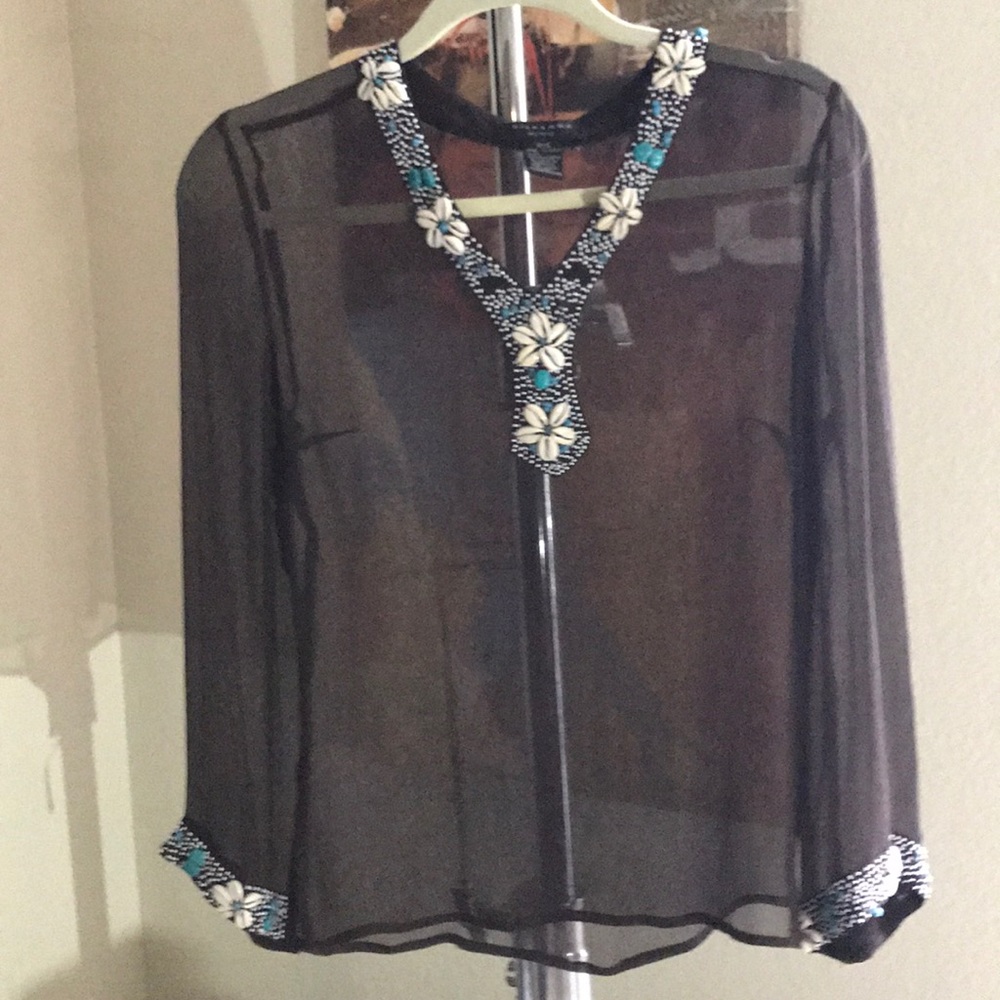 Shells and turquoise beads blouse